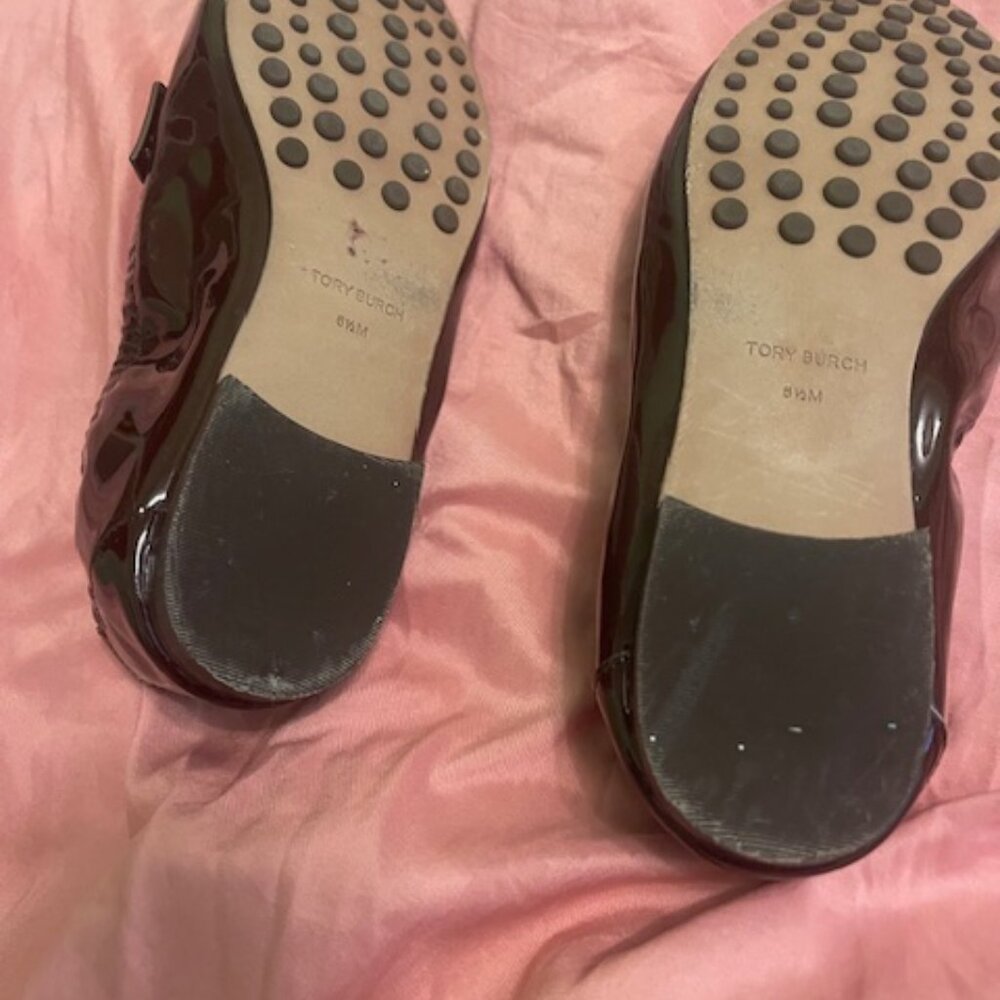 Tory Burch Ballet Loafers Dark Brown Patten Leather - Picture 2 of 2